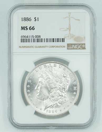 1886 NGC MS66 モルガン銀貨 ブラストホワイト