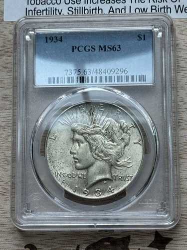1934年ピースシルバードル PCGS MS 63