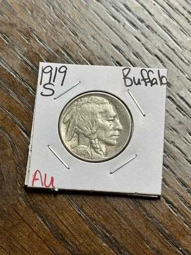 1919年 S バッファローニッケル AU 未流通品 良質な日付 US 5セントタイプコイン (18165)
