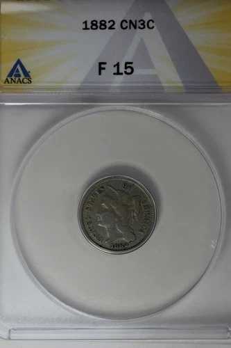 1882 .03 ANACS F 15 3セントニッケル、リバティ3セントピース