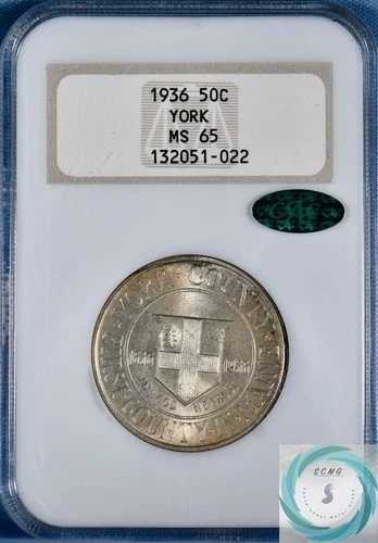 1936 年ヨーク 300 周年記念 50 セント NGC MS 65 CAC 付き - Gen 3.0 ゴールド文字!