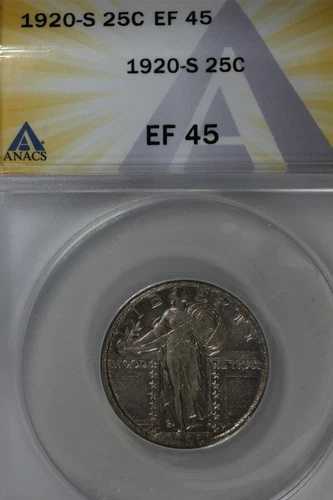 1920-S .25 ANACS EF 45 スタンディングリバティクォーター、リバティ25セント（0.25）