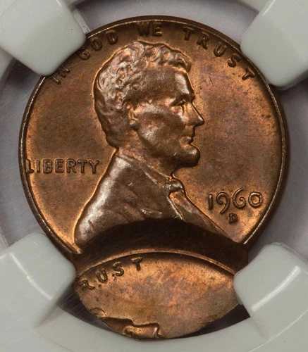 1960 D NGC MS64 ダブルストラック リンカーン セカンドストライク 75%オフセンターセント ミントエラー