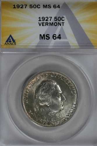 1927年 .50 ANACS MS 64 バーモント クラシック シルバー 記念品