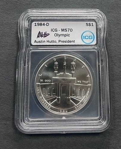 1984 D MS 70 USA オリンピック シルバー記念 $1-ICG ハットー直筆サイン入り ホワイトラベル