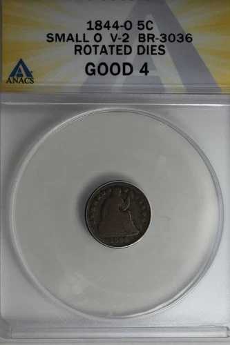 1844-O .05 ANACS G 4 SMALL O V-2 BR-3036 回転ダイス 着席型自由の女神ハーフダイム 93,170円