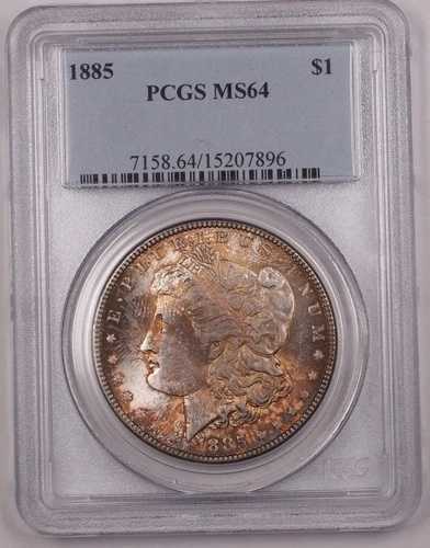 1885年 アメリカ モルガン シルバードルコイン $1 PCGS MS-64 非常に美しい色調 BR4 B