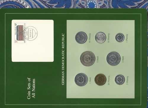 東ドイツ（GDR）各国の硬貨セット（カード付き、1979-1987年）UNC 5マルク（1980年）