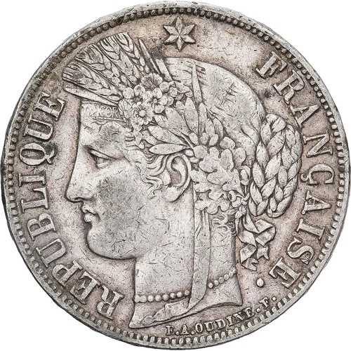 [#1117423] フランス、セレ、5 フラン、1850 年、パリ、VF、シルバー、KM:761.1、ガドゥリー:7