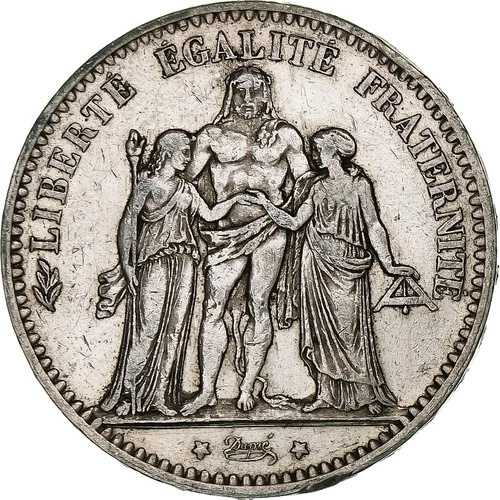 [#1305869] フランス、5フラン、エルキュール、1876年、ボルドー、銀貨、VF、ガドゥリー:745、a
