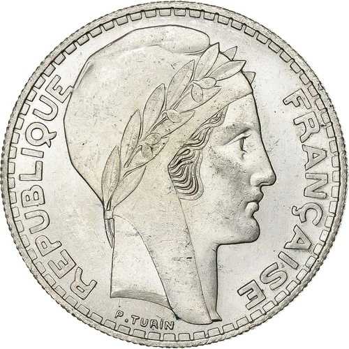 [#1121285] フランス、20フラン、トリノ、1938年、パリ、銀、MS、ガドゥリー:852、KM:87