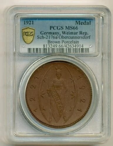 ドイツ ワイマール共和国 1921年 磁器メダル Sch-2176a オーバークンナースドルフ MS66 PCGS