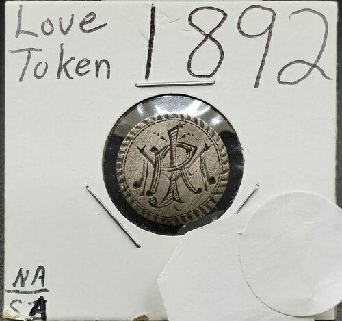 1892年 バーバー シルバー ダイム 刻印入り ラブトークン R.J.M RJM イニシャル ロゴ PQ デザイン
