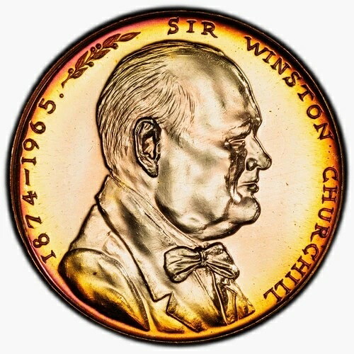 MS67 1965年 イギリス チャーチル記念メダル、PCGS- レインボートーン TOP POP!