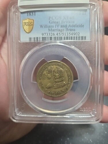 1831年 ウィリアム4世とアデレードの結婚の真鍮戴冠式メダル PCGS Xf45
