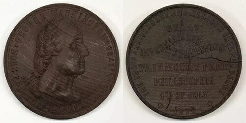 1876年 フェアモントパーク フィラデルフィア PA アメリカ センテニアル ワシントンウッドメダル 62mm｜WORLD RESOURCE【QUEEN店】 42,185円