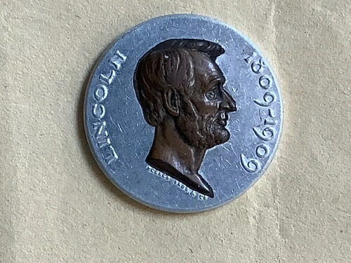 1909年エイブラハムリンカーン100周年記念アルミニウムブロンズメダル33mm。