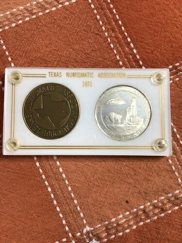 1971年テキサス貨幣協会大会コインセット、メダル、シルバーラウンド。希少品