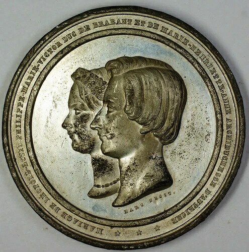 1853年 ベルギー レオポルド国王とマリー王妃の結婚記念メダル ピューター製