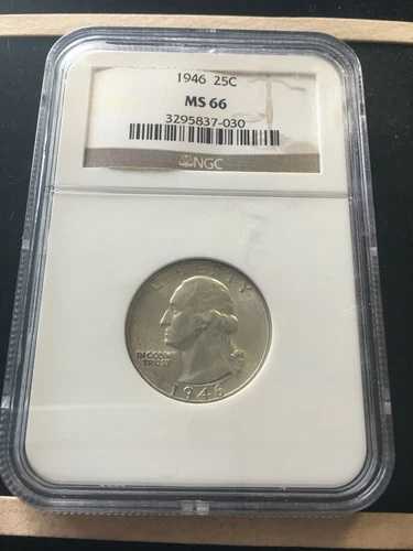 1946年、アメリカ合衆国、25セント、ワシントン25セント硬貨、NGCグレードMS-66