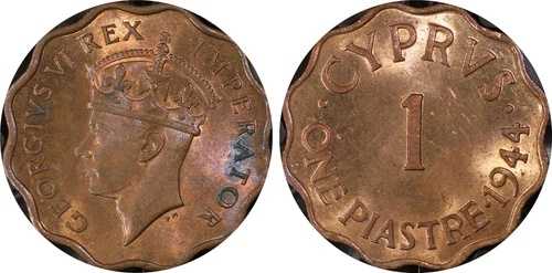 キプロス 1944年 ピアストレ KM# 23a PCGS MS63RB チョイス UNC #1549 45,045円
