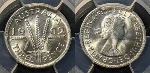1962年 M Threepence 3d オーストラリア PCGS MS66 GEM UNC #1286