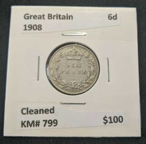 イギリス 1908年 シックスペンス 6ペンス KM# 799 クリーニング済み