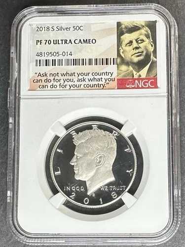2018-S ケネディ・ハーフダラー銀貨 NGC PF-70 UCAM 3点購入で5ドル割引