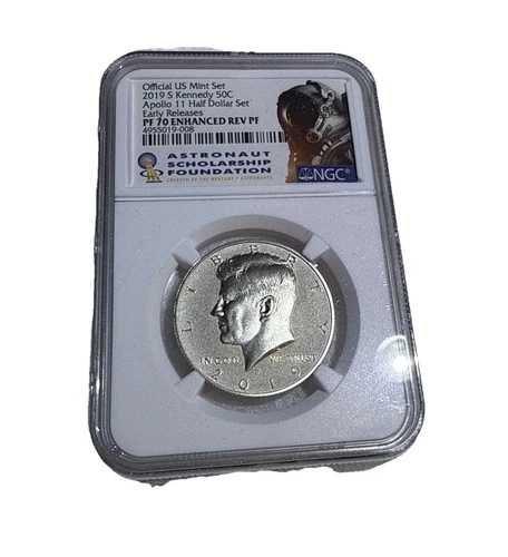 2019-S エンハンスト・リバース・プルーフ ケネディ・アポロ11号 ハーフダラー。NGC PF 70