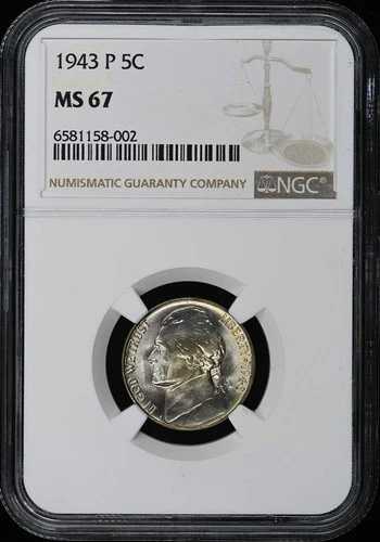 1943年 ジェファーソンニッケル 5C NGC MS67