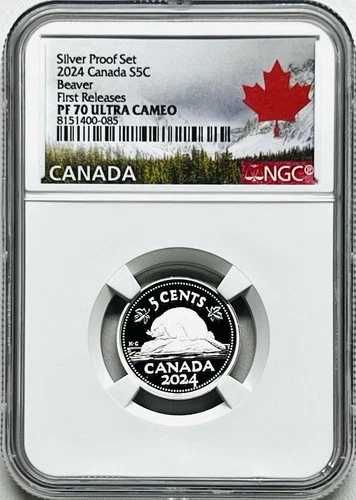 2024年 カナダ 5セント シルバー プルーフ ニッケル NGC PF70 新品彫像 FR & YEAR POP-28
