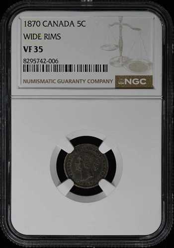 1870年 カナダ ワイドリム ビクトリア銀貨 5セント 5C NGC VF35