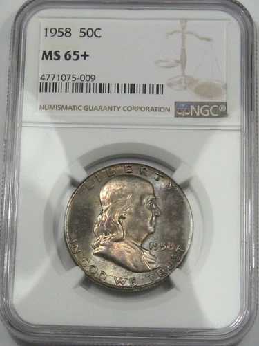 BU GEMトーン 1958年製 米国フランクリンハーフダラー。NGC MS65+。#14