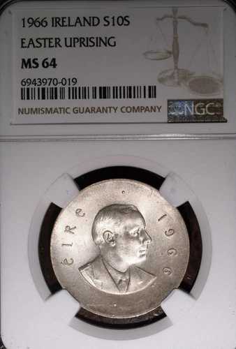 1966年 NGC MS 64 アイルランド イースター蜂起 銀貨 10シリング