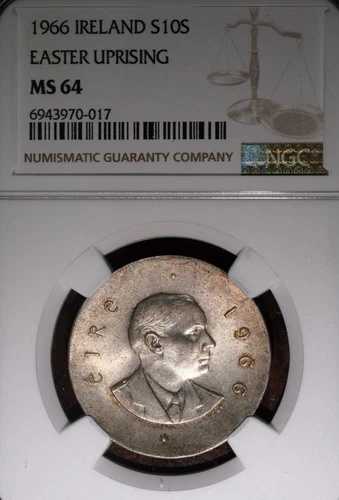 1966年 NGC MS 64 アイルランド イースター蜂起 銀貨 10シリング