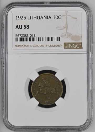 リトアニア 10 セントゥ 1925 NGC AU 58