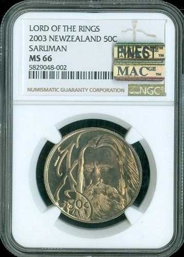 2003年ニュージーランド50セント ロード・オブ・ザ・リング サルマン NGC MS66 MAC品質