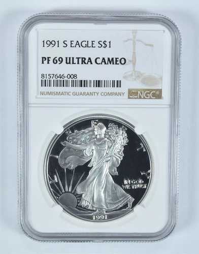 1991-S アメリカン シルバー イーグル PF69 UCAM NGC ブラウンラベル