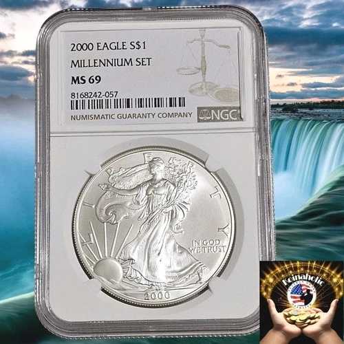 2000年 1ドル銀貨アメリカンイーグル NGC MS69 ミレニアムセット、Y2Kを覚えていますか？ 早いですね?? 45,045円