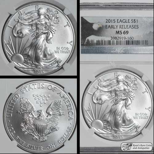 2015年、アメリカン・シルバー・イーグル、NGC MS69、999シルバー1オンス、早期リリース、C7111