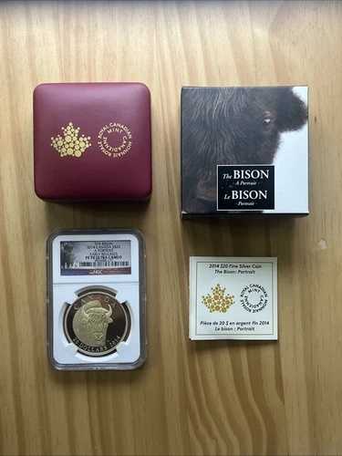 （変色あり）2014年カナダS$20バイソン肖像銀貨NGC PF70 U.C