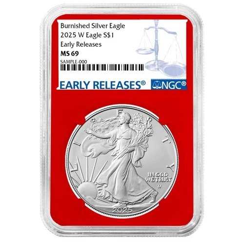 2025-W バーニッシュド 1ドル アメリカン シルバー イーグル NGC MS69 ER ブルーラベル レッドコア