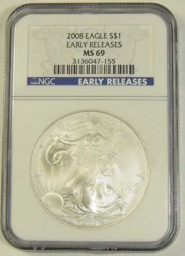 2008年 シルバーイーグル NGC MS-69 アーリーリリース #47-155