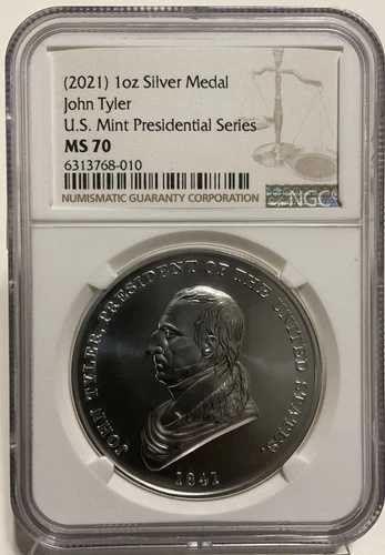 2021年 ジョン・タイラー 1オンス .999 シルバーメダル 米国造幣局 プレジデンシャルシリーズ NGC MS70 45,045円