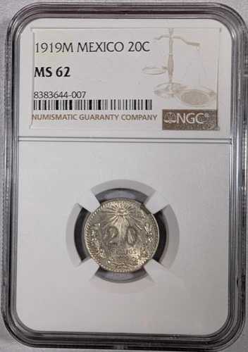 1919M メキシコ 銀貨 20センターボ NGC MS62 20セント