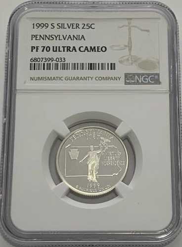 1999年 Sプルーフシルバー ペンシルベニアクォーター NGC PF70 ウルトラカメオ 25cc