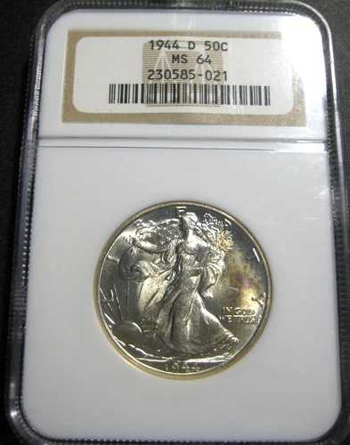 1944-D NGC MS 64 ホワイト リバティ ウォーキング ハーフ 光沢あり (d-nl)