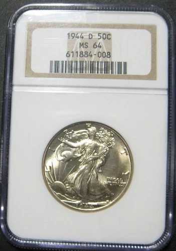 1944-D NGC MS 64 輝く白いリバティウォーキングハーフ、驚くべき光沢（b-nl）