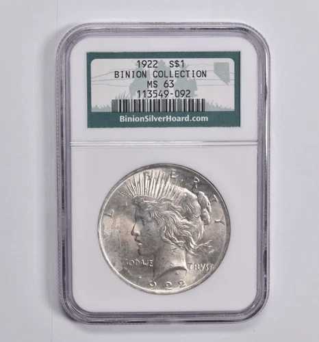MS63 1922年 ピース・ダラー ビニオン銀貨 - NGC