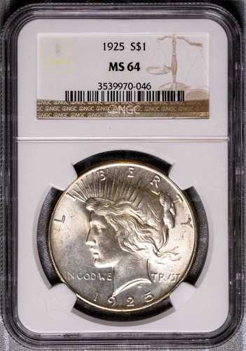 1925年 シルバー ピースダラー MS 64 NGC # 3539970-046 + ボーナス